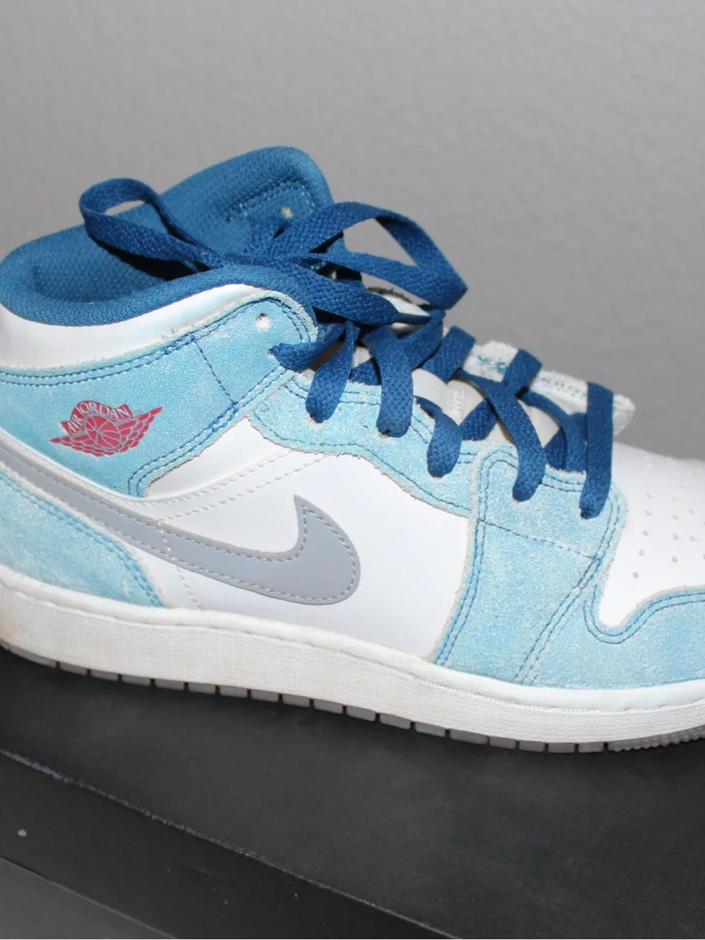 Nike Air Jordan 1 Low White & Light Blue with Navy Laces